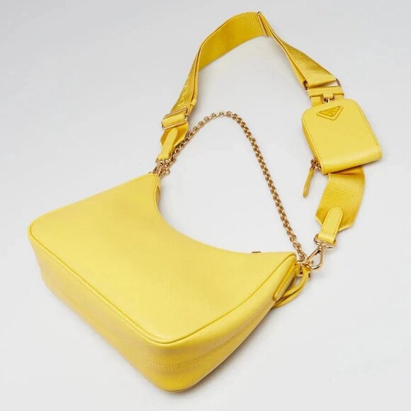 Prada Sole Yellow Saffiano Leather 2005 Re-Edition Shoulder Bag 1BH204 - Picture 10 of 12